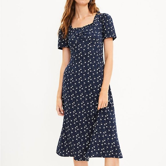 LOFT Floral Cinched Midi Dress - Picture 1 of 10